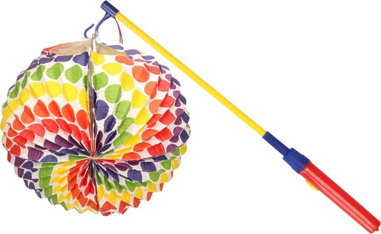 Mooie Lampion gekleurde stippen met lampionstokje setje - Lampionnentocht/sint Maarten