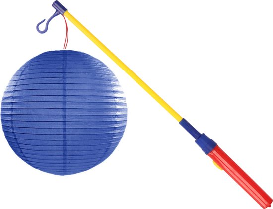 Mooie Lampion Luxe Blauwe print 25 cm met lampionstokje setje - Lampionnentocht/sint Maarten