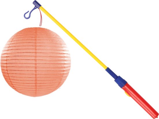 Mooie Lampion Luxe perzik roze print 25 cm met lampionstokje setje - Lampionnentocht/sint Maarten van Shoppartners