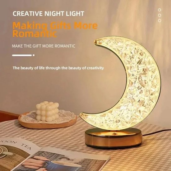 Mookes Lamp Touch Control 3D Crystal Track Nachtlampje Home Decor Esthetiek USB LED Ambient 3D Moon van Merkloos