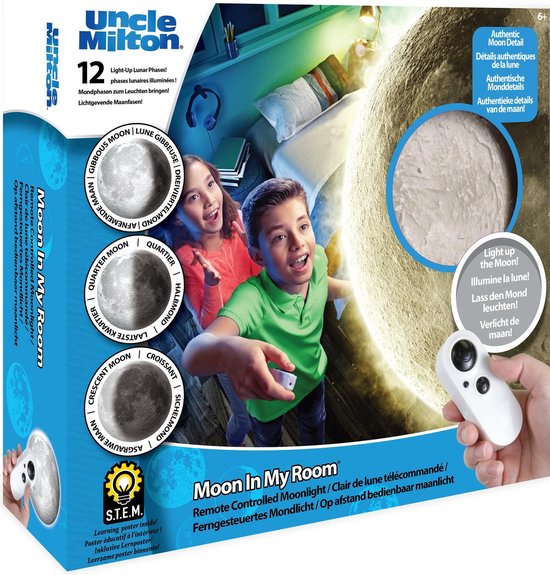 Moon In My Room - Maan Nachtlamp met Afstandsbediening - Lamp Met Authentieke Details van de Maan! - Nachtlampje Kinderen - Maan Nachtlamp - 12 Maanstanden - 25 cm van Brainstorm
