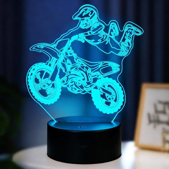 Motorfiets Nachtlampje - 3D Lamp Motor - Kinderkamer Decoratie - 7 Kleuren Touch Control - 1 stuk - Zwart