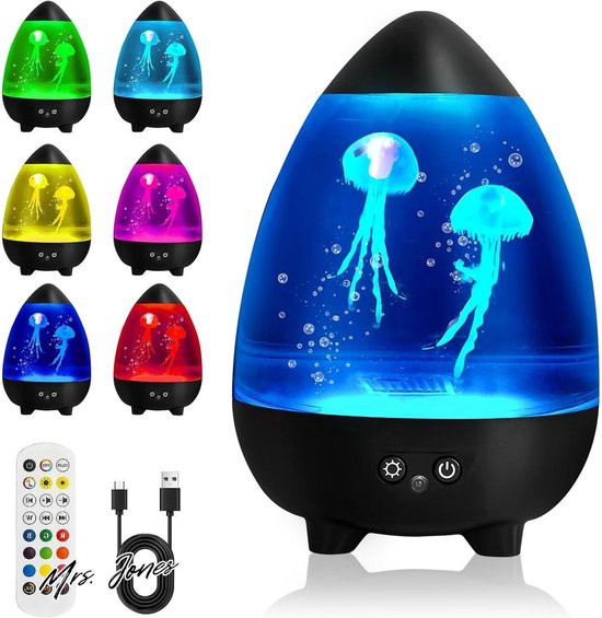 Mrs. Jones kwallen aquarium sfeerlamp afstandsbediening USB-kabeloog led-kwallen slaapkamer thuis kantoor geschenken (zwart) . van Merkloos