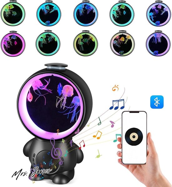 Mrs. Jones led fantasie kwallen lavalamp 8 kleuren sfeervol licht Jellyfish lamp instelbaar debiet witte ruis met USB-kabeloog cadeaus voor kinderen en volwassenen (zwart) . van Merkloos