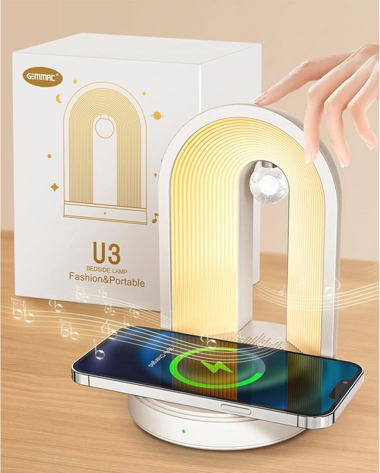 Multifunctioneel Nachtlampje met Draadloze Oplader en Bluetooth Luidspreker - Dimbare Touch Lamp - Perfecte Tafellamp voor Kinderen en Kamers van Merkloos