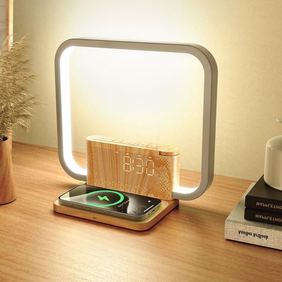 Multifunctioneel Nachtlampje met Draadloze Oplader en Wake-Up Licht van Merkloos