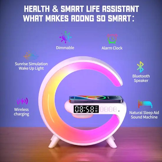 Multifunctionele Wake-up light Mini G-Lamp Draadloos Opladen Speaker Rgb Licht Led Wekker Display SD kaart input IPhone Samsung Met Draadloze Oplader - Digitale Wekker - Lichtwekker - Bureaulamp - LED Light - Bluetooth Speaker-Verjaardag-Cadeau van G-lamp