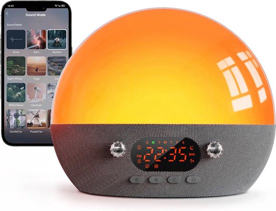 Multifunctionele Wake Up Light – White Noise Machine – Digitale Wekker – Lichtwekker – Nachtlamp en Slaaptrainer – Met USB aansluiting – Inclusief App van Merkloos