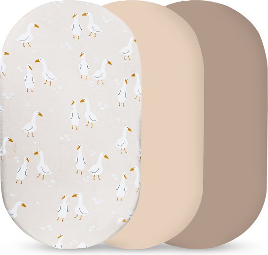 Muuzey Universele lakenset - Gansjes - Hoeslaken Baby voor Kinderwagen, Verschoonmand en Mozesmand - Wieglaken set - Aankleedkussenhoes - Kinderwagen - Kinderwagen lakenset - 3-pak - Kraamcadeau babyshower - 45x85cm jersey katoen