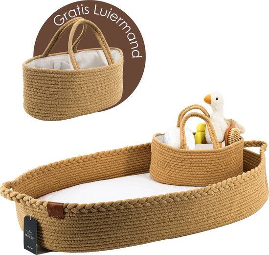 Muuzey Verschoonmand incl. luiermand - Mozesmand - Verschoonmand XL - Incl. Extra comfortabel Matras en Matrashoes - Aankleedkussen - Luxe Verschoonmand - Verschoonkussen - Changing Basket - Handgemaakt