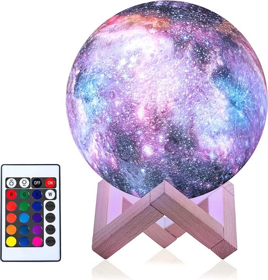 MyLedRoom - Galaxy Lamp / Maan Lamp - Tafellamp - 16 Kleuren - 9 dimstanden - Nachtlamp - 3D geprint - Tafellamp - Nachtlamp - Led kleuren met afstandsbediening van MyLedRoom