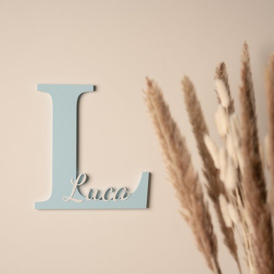 MyNomini - Naambordje kinderkamer gepersonaliseerd met naam - Baby Blauw/Wit