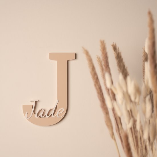 MyNomini - Naambordje kinderkamer gepersonaliseerd met naam - Mat Beige/Wit