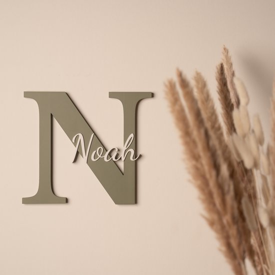 MyNomini - Naambordje kinderkamer gepersonaliseerd met naam - Mat Olijfgroen/Wit