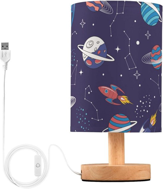 Nachtkastlamp Kinderkamer Ruimtevaart Thema LED Bureaulamp met USB-poort