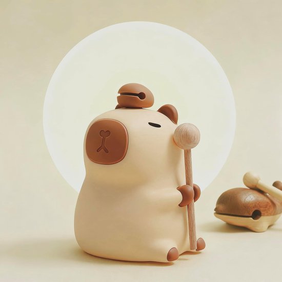 Nachtlamp Capibara - Sfeerlicht Kinderkamer - Rustgevende Slaap - 7 Kleuren Touch Bediening - 9x9x11 cm - Houten Vis