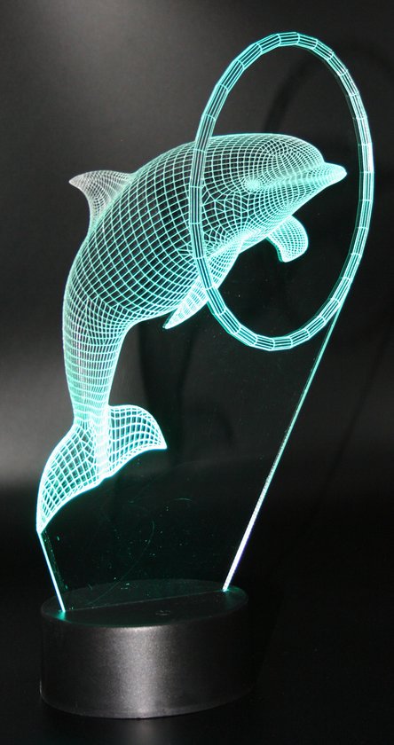 Nachtlamp 'Dolfijn in ring' - LED lamp - 3D Illusion - 7 kleuren en 4 effecten van N/A