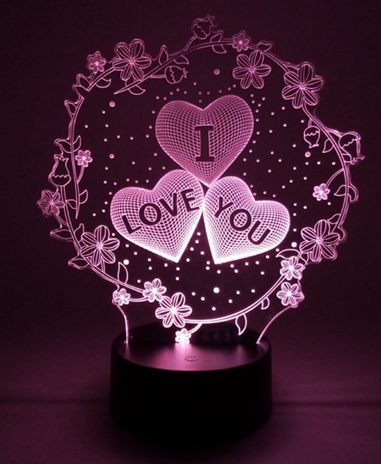 Nachtlamp 'I LOVE YOU' - LED lamp - 3D Illusion - 7 kleuren en 4 effecten - valentijn van N/A
