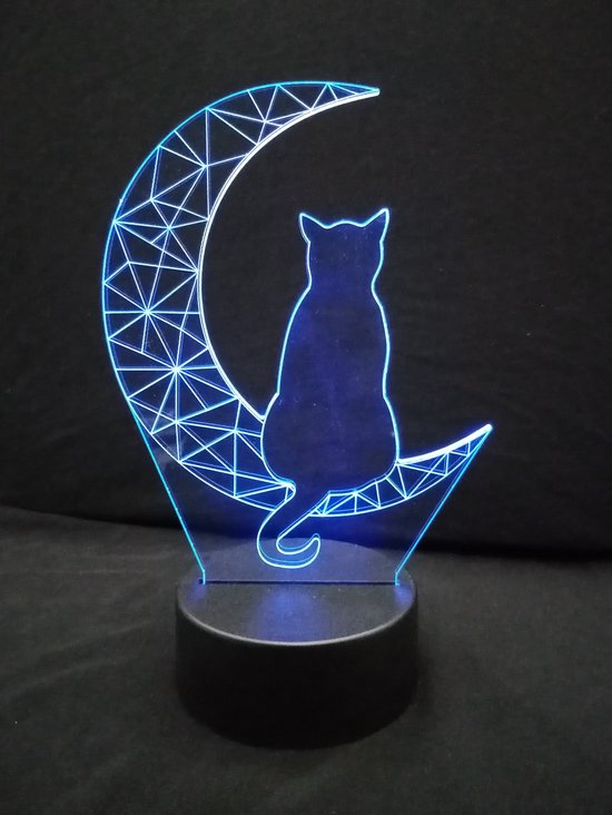 Nachtlamp 'Kat in maanlicht' - LED lamp - 3D Illusion - 7 kleuren en 4 effecten van N/A