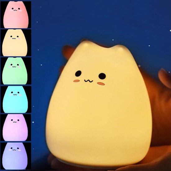 Nachtlamp Kat - Kindernachtlamp Slaapkamer - Slaap Hulp - 7 Kleuren Aanraakbediening - 10 Cm Hoog - Wit van Merkloos