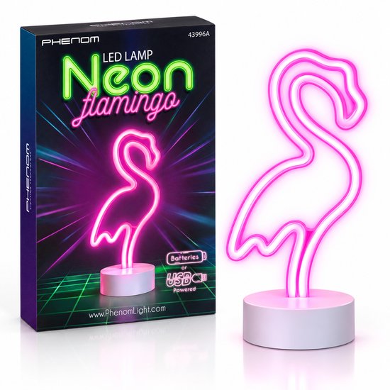 Nachtlamp Kind - Neon LED Flamingo Lamp Kinderkamer - Roze - op USB of op Batterij - LED Neon Tafellamp - Flamingo Nachtlamp - Sfeerverlichting voor Kinderkamer - Bureau - Slaapkamer - Woonkamer - 29,5 cm van PHENOM LIGHTING TECHNOLOGY