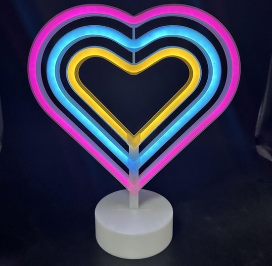 Nachtlamp Kind - Neon LED Lamp Hart Kinderkamer – Multicolor – USB & Batterij – Hartvormige Sfeerlamp – Kinderkamer & Slaapkamer – 25,2 x 23 cm