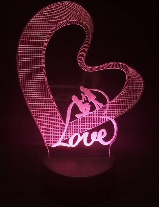Nachtlamp 'Love in Heart' - LED lamp - 3D Illusion - 7 kleuren en 4 effecten van N/A