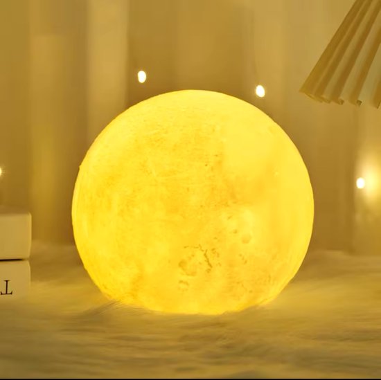 Nachtlamp Maan – Handgeschilderd Design – Met Houten Statief – Decoratieve Lamp voor Slaapkamer & Woonkamer van Luxurical