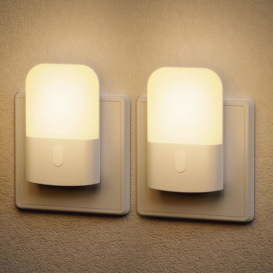 Nachtlamp met Schemersensor en Dimbare Stopcontacten - 2 Stuks - 2700K Warm Wit LED