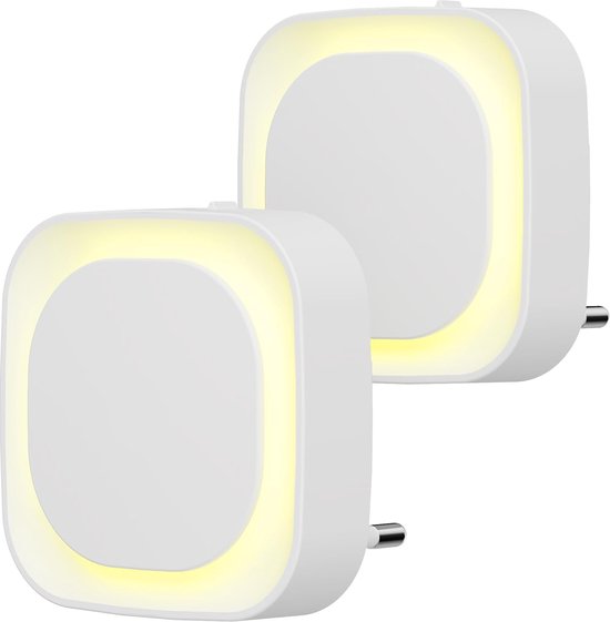 Nachtlamp met Schemersensor - Set van 2 - Automatische Aan/Uit - 3 Niveaus Helderheid Instelbaar - Ideaal voor Kinderkamer, Trappenhuis, Slaapkamer, Keuken, Badkamer - Goudgeel van N/A