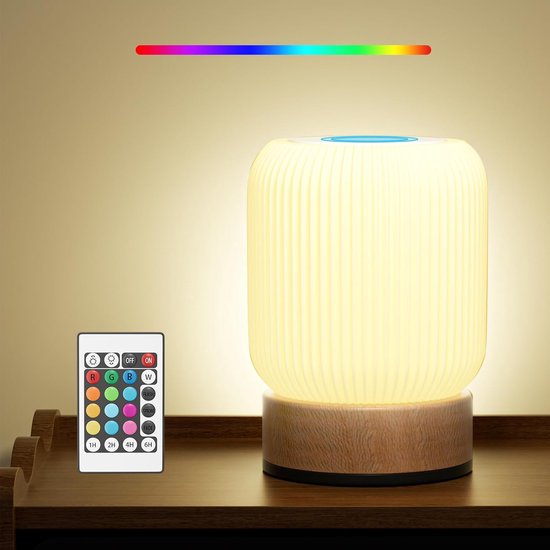 Nachtlamp met Touch & Afstandsbediening – 13 RGB Kleuren 6-Niveau Dimbaar – Oplaadbaar Draadloos van Merkloos