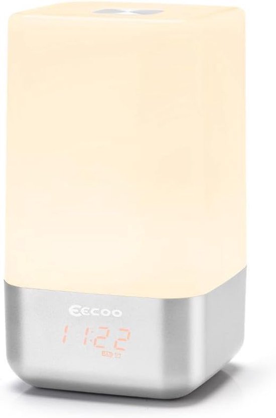 Nachtlamp met wekker - Wake-up light - Rustig wakker worden - Zonsimulatie functie - 23.5 cm - Wit