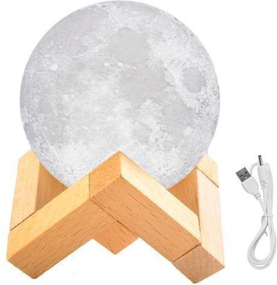 Nachtlamp - Mini Maan - 8CM LED - 3D - 2 kleuren van IsoTrade