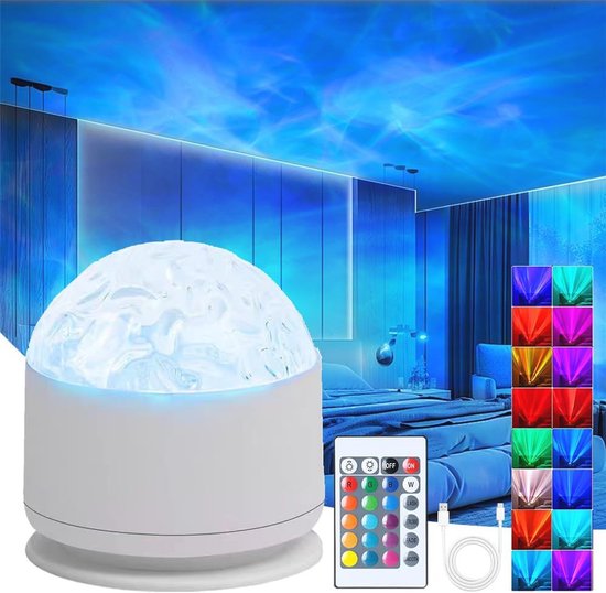 Nachtlamp Oceaan met 16 Kleuren en Afstandsbediening - Oplaadbaar Watergolflamp voor Kinderen van Merkloos