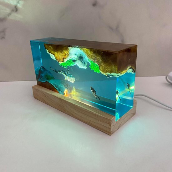 Nachtlamp Oceaan - Zeedier Lamp - Sfeerverlichting Kamer - Handgemaakt Hars Design - Blauw