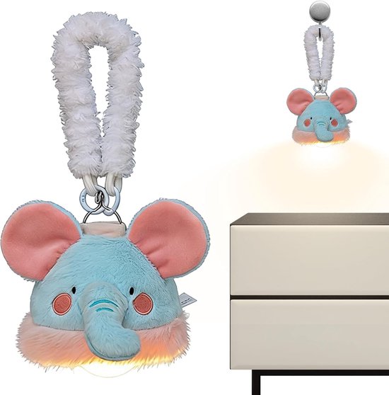 Nachtlamp Pluche Dier - Wandlamp Slaaplamp - Kamer Verlichten - Draadloos Ophangbaar - 15x6cm - Babyolifant