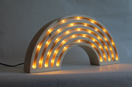 Nachtlamp Regenboog Naturel - Kinderkamer - Babykamer - LED-Verlichting - Hout - Handgemaakt - Lamp - Lichtenhout.nl van Lichtenhout.nl
