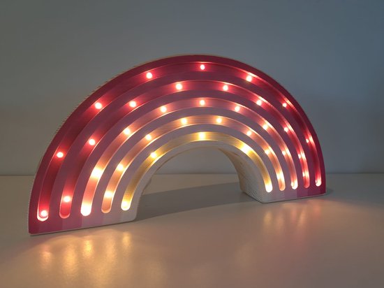 Nachtlamp Regenboog Roze - Kinderkamer - Babykamer - LED-Verlichting - Hout - Handgemaakt - Lamp - Lichtenhout.nl van Lichtenhout.nl