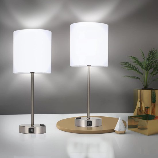 Nachtlamp Set - Sfeerverlichting - Bedkamer Verlichting - Volledig Dimbare Lampen - 15 x 15 x 43 cm - Wit van Merkloos