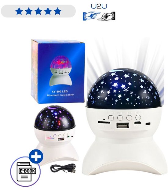 Nachtlamp Sterrenprojector Met Bluetooth Speaker LED 3 in 1 Projector Met Muziek Sterrenhemel Lamp Voor Kinderkamer Slaapkamer En Feest Met USB En SD Kaart Oplaadbaar Rustgevend Licht Wit Decoratief En Draadloos Voor Ontspanning Thuis Extra Met Ebook van Merkloos