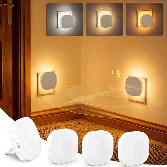 Nachtlamp Stopcontact - Bewegingssensor Lampje - Veilig Lopen - Automatische Sensor - 4 Pack - Wit