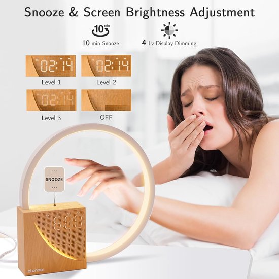 Nachtlamp Tafellamp - Wekker Sfeerverlichting - Ontspannen Slapen - Met USB Opladen - 10W - Lichtgeel