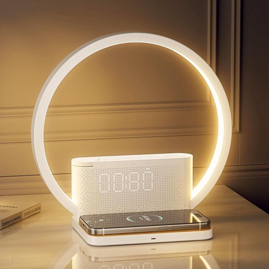 Nachtlamp - Wekker Lamp - Ontwaken met Licht - Draadloze Oplader - 10 Watt - Wit