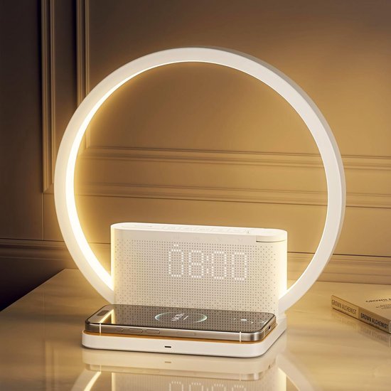 Nachtlamp - Wekker - Ontspannen Slapen - Met Draadloze Oplader - 10 Watt - Wit