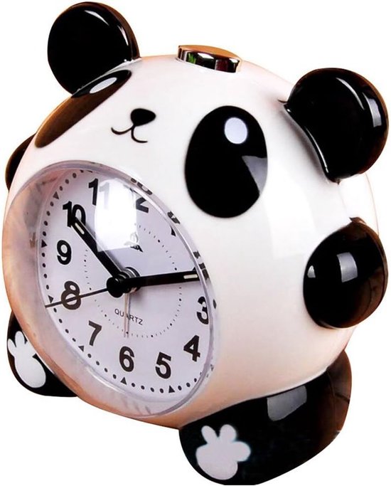 Nachtlamp Wekker - Panda Klok - Wakker Worden - Stille Loop - 13 cm Hoog - Zwart