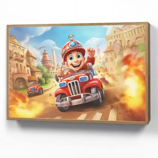 Nachtlampje 100x70 cm - Kinder lamp - Brandweer - Jongens - Kinderen - Auto - Tafellamp kinderkamer draadloos - Slaapkamer lampje - Bedlamp kinderen - Kinderlampje - Wandlamp babykamer - Nachtlampjes
