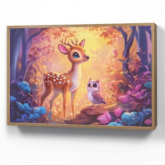 Nachtlampje 100x70 cm - Kinder lamp - Hertje - Uil - Fantasie - Bos - Tafellamp kinderkamer draadloos - Slaapkamer lampje - Bedlamp kinderen - Kinderlampje - Wandlamp babykamer - Nachtlampjes