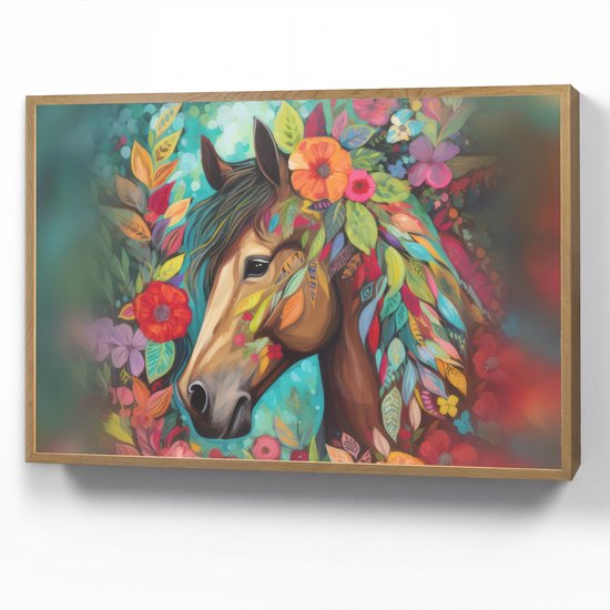 Nachtlampje 100x70 cm - Kinder lamp - Paard - Bloemen - Schilderij - Natuur - Verf - Tafellamp kinderkamer draadloos - Slaapkamer lampje - Bedlamp kinderen - Kinderlampje - Wandlamp babykamer - Nachtlampjes