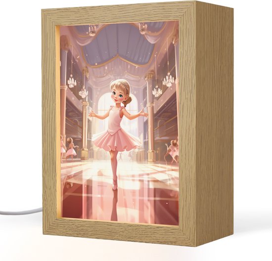 Nachtlampje 15x20 cm - Kinder lamp - Ballerina - Meisjes - Roze - Kinderen - Tafellamp kinderkamer - Slaapkamer lamp - Bedlamp kinderen - Kinderlampje stopcontact - Wandlamp babykamer - Nachtlampjes van Little Sky.