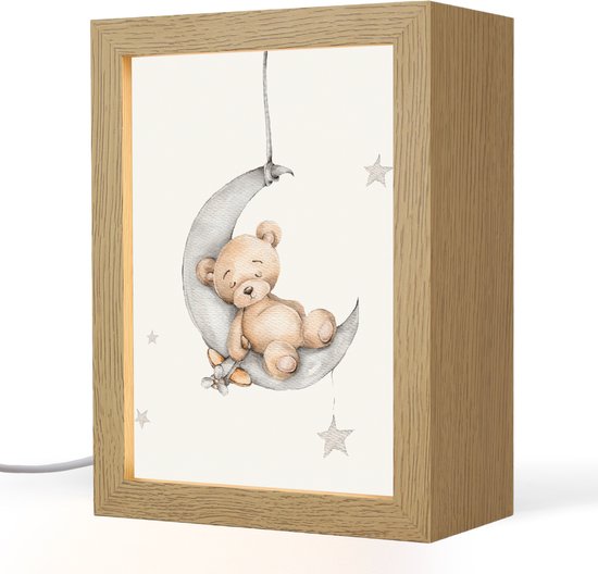 Nachtlampje 15x20 cm - Kinder lamp - Beer - Maan - Sterren - Kinderen - Tafellamp kinderkamer - Slaapkamer lamp - Bedlamp kinderen - Kinderlampje stopcontact - Wandlamp babykamer - Nachtlampjes van Merkloos
